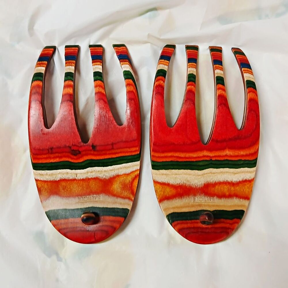 Kitchen Salad Hands. Striped Multicolor Red Orange Green 1 Pair. *New